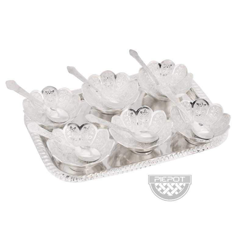 Piepot German Silver Bowl Set Lotus Flower Shape 13 Pcs Set Silver Red Velvet Box Best For Diwali Gift Corporate Gift Navratri Gift 300 milliliter - Image 4