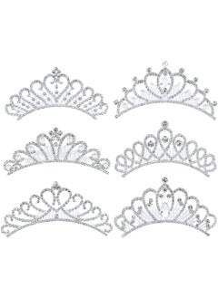 Cinaci Cinaci 6 Pieces Decorative Wedding Birthday Party Prom Princess Dazzling Pearl Rhinestone Silver Metal Tiara Crown Hair Side Combs Slides Hair Accessories for Kids Teens Girls Women 