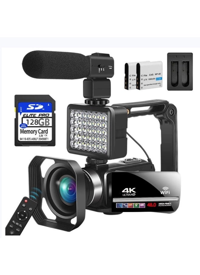 Generic English Products 4K HD Digital Camera Suitable For 48MP With Microphone Touch Screen 4kwifi-Body Color:Standard Black English Version + Hood + Microphone + Upgraded Three-color Led Light + Handheld Stabilizer + 64g Card + Battery (2 Batteries In Total) + Dual  - Image 2