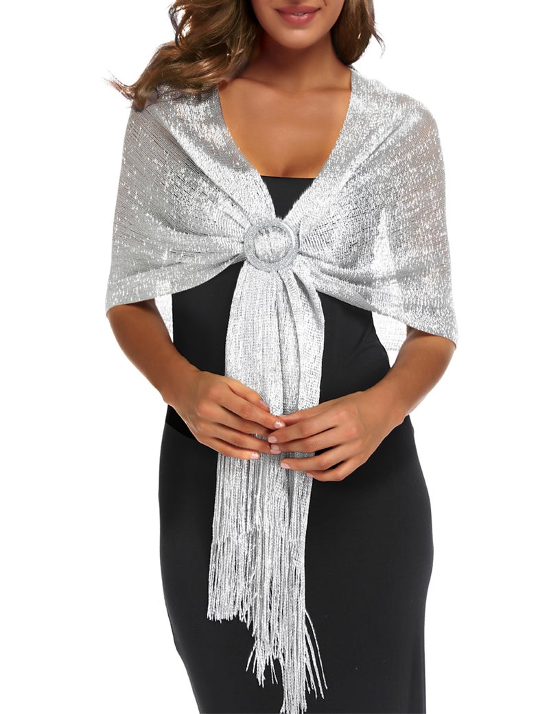 Rheane Shawls and Wraps for Evening Dresses Shawl Wraps for Women Evening Dresses for Women 2024 Sliver Dress Women's Scarves & Wraps Gowns and Evening Dresses (Silver with Silver Glitter) - Image 1