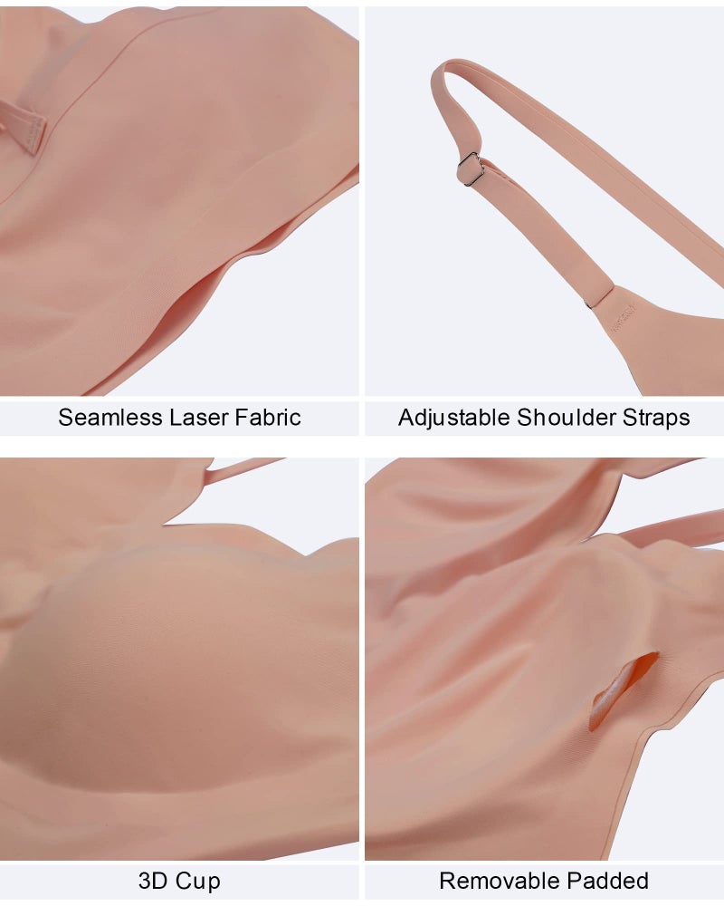 DEANGELMON 4 Pieces V Neck Bralettes Padded Seamless Adjustable Straps Bra Everyday Basic Sleeping Bras (4P1,S) - Image 5