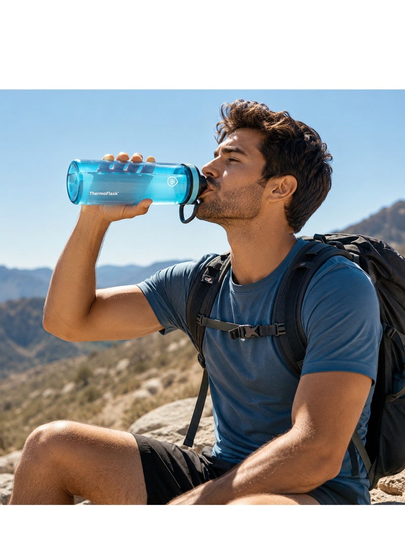 ثيرمو فلاسك زجاجة مياه تريتان خالية من مادة BPA مع غطاء مانع للتسرب، زجاجة رياضية مقاومة للكسر وآمنة للغسل في غسالة الأطباق، 710 مل، أزرق - Image 5