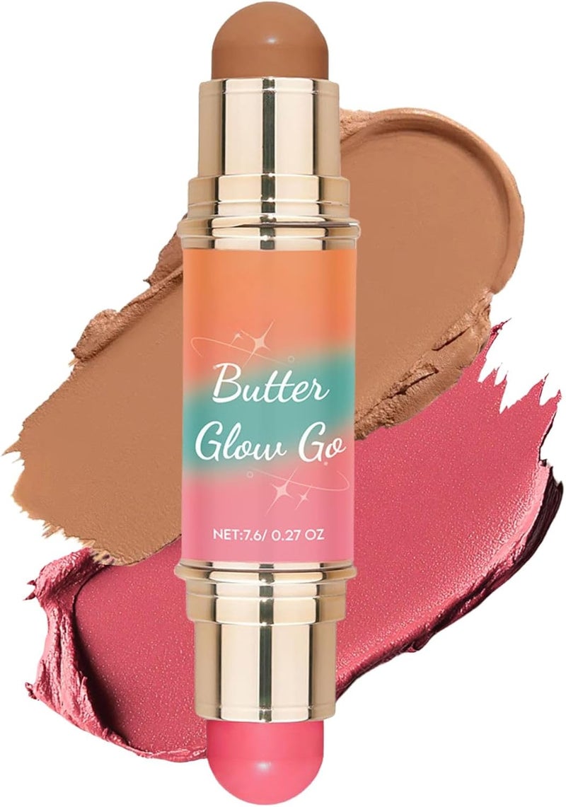 MultiPurpose Blush Stick DualEndedButter Glow Contour Stick Wand Creamy Blendable Makeup for Face Lightweight Formula Soft Matte Finish Nourishing Blush and Bronzer Combo