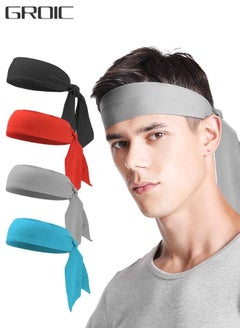 GROIC 4 Pieces Sports Headband Tennis Tie Headband Hair Band Unisex Dry Head Tie Sport Tie Back  Headband for Basketball, Running, Tennis, Karate, Athletics, Cycling,Yoga,Fitness Unisex Hairband  - Image 1