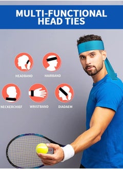 GROIC 4 Pieces Sports Headband Tennis Tie Headband Hair Band Unisex Dry Head Tie Sport Tie Back  Headband for Basketball, Running, Tennis, Karate, Athletics, Cycling,Yoga,Fitness Unisex Hairband  - Image 4