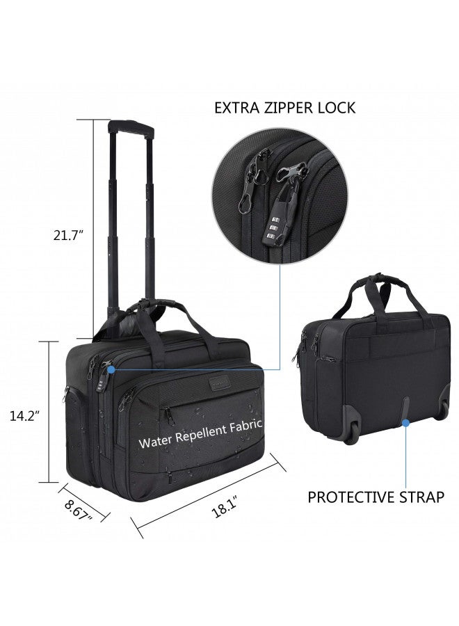 KROSER Rolling Laptop Bag for Men Women, Rolling Laptop Wheeled Briefcase for Business Fits Up to 17.3 Inch Laptop, Water-Repellent Wheeled Computer Bag Roller Case with RFID Pockets for Travel - Image 1