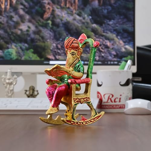 KridayKraft Metal Chair Ganesh ji Reading Book with Meenakari Work,Ganesha Metal Statue for Pooja & Home, Office Décor, Car Dashboard Religious Showpiece for Decoration & Gifting Article - Image 3