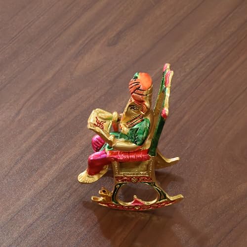 KridayKraft Metal Chair Ganesh ji Reading Book with Meenakari Work,Ganesha Metal Statue for Pooja & Home, Office Décor, Car Dashboard Religious Showpiece for Decoration & Gifting Article - Image 4