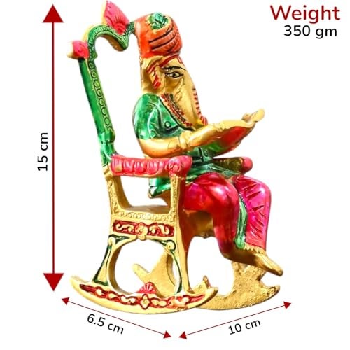 KridayKraft Metal Chair Ganesh ji Reading Book with Meenakari Work,Ganesha Metal Statue for Pooja & Home, Office Décor, Car Dashboard Religious Showpiece for Decoration & Gifting Article - Image 2
