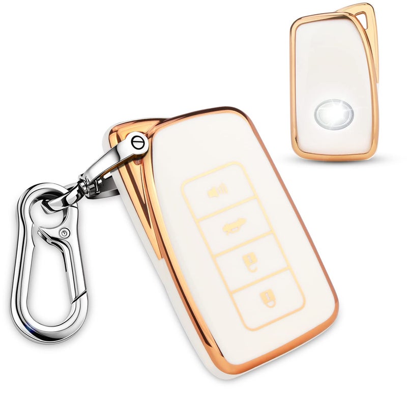 QBUC for Lexus TPU Key fob Cover, Soft TPU Car Key Case Protector with Keychain Compatible with Lexus 2014-Up RX is ES GS LS NX RS GX LX RC LC(White), A White, Universal