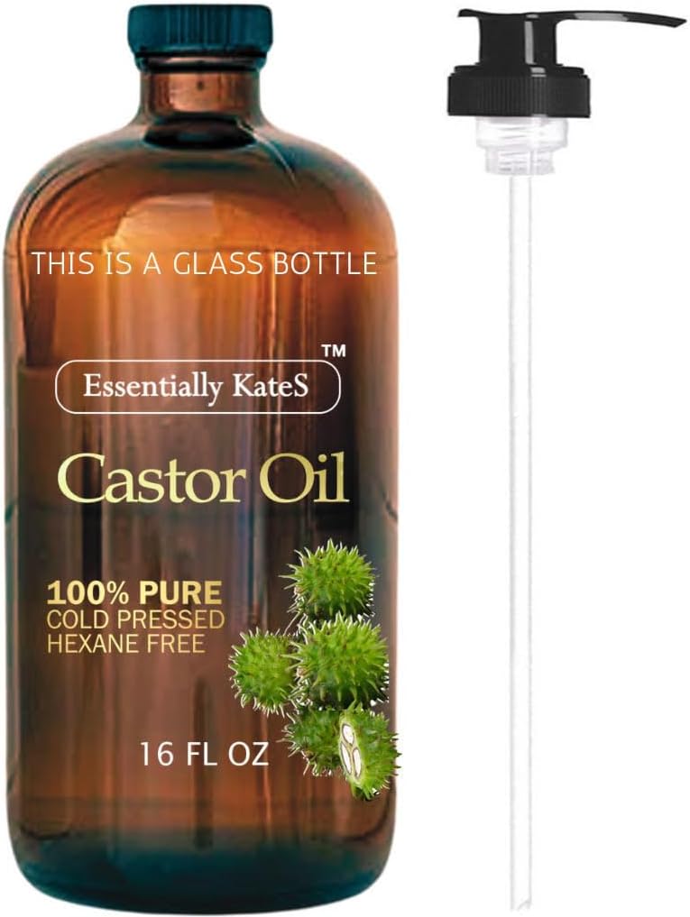 Castor Oil 16 Fl Oz Glass Bottle  Original Unrefined  A Huge Glass Bottle with a Pump  100 Pure and Natural Cold Pressed and HexaneFree  Hair and Body