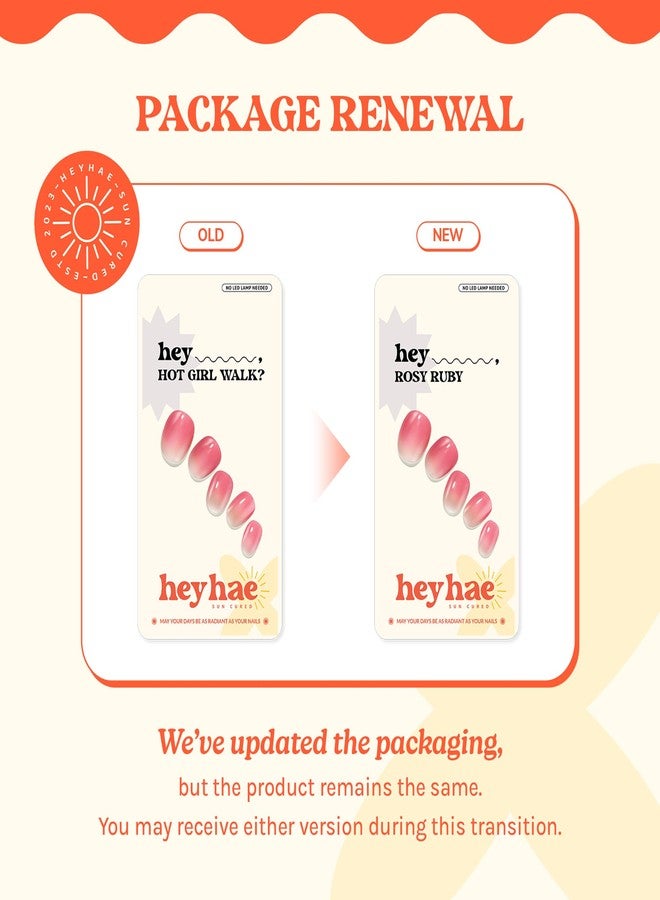 Heyhae Semi Cured Gel Nail Strips | Sun Cured Gel Nail Wraps No LED Lamp Needed Easy Apply & Remove | Includes 28 strips, 1 Prep Pad, 1 Nail File & 1 Wooden Stick - Hey, Hot Girl Walk? - Image 2