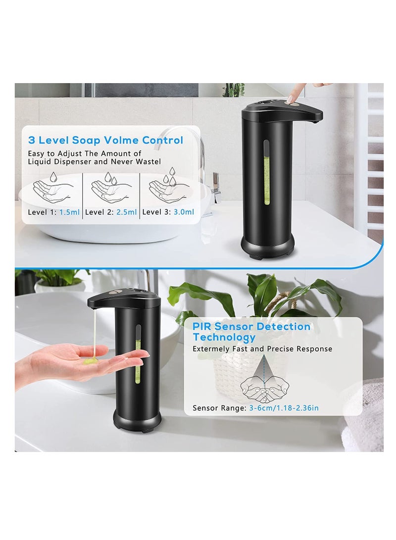 SYOSI Automatic Soap Dispenser Touchless Hands Free Soap Dispenser with Waterproof Base Stainless Steel Liquid Soap Holder with Infrared Motion Sensor Visible Window for Kitchen Bathroom Restaurant Hotel  - Image 4