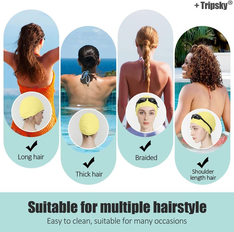 Tripsky Silicone Swim Cap,Comfortable Bathing Cap Ideal for Curly Short Medium Long Hair, Swimming Cap for Women and Men, Shower Caps Keep Hairstyle Unchanged… - Image 2