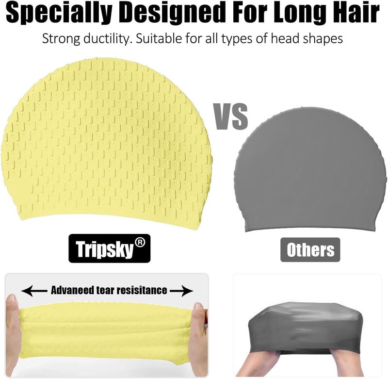 Tripsky Silicone Swim Cap,Comfortable Bathing Cap Ideal for Curly Short Medium Long Hair, Swimming Cap for Women and Men, Shower Caps Keep Hairstyle Unchanged… - Image 5