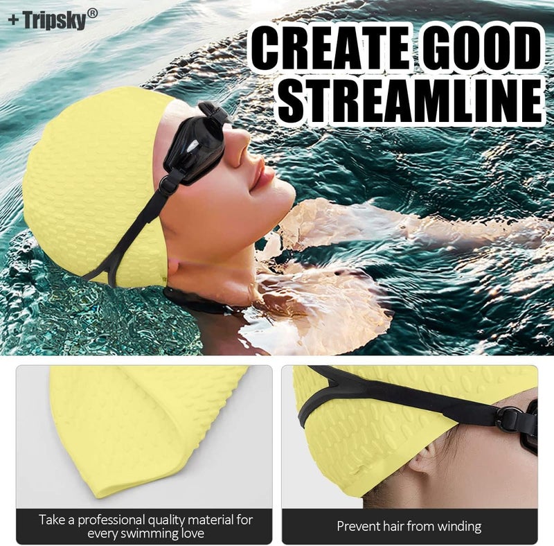 Tripsky Silicone Swim Cap,Comfortable Bathing Cap Ideal for Curly Short Medium Long Hair, Swimming Cap for Women and Men, Shower Caps Keep Hairstyle Unchanged… - Image 4