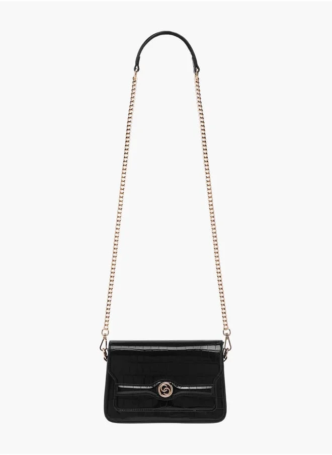 سيليست Women Textured Crossbody Bag with Button Closure and Chain Strap