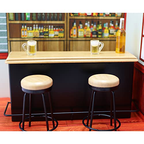 Cutemini Dollhouse Furniture Metal Bar Table Chair with Wood Top Pub Set 112 Scale Miniature Accessories Bar Counter Stool Mini Dining Coffee Table Model Layout Props Desktop Decor - Image 5