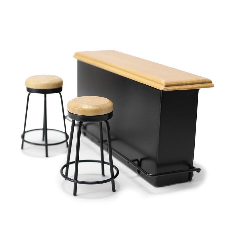 Cutemini Dollhouse Furniture Metal Bar Table Chair with Wood Top Pub Set 112 Scale Miniature Accessories Bar Counter Stool Mini Dining Coffee Table Model Layout Props Desktop Decor - Image 3