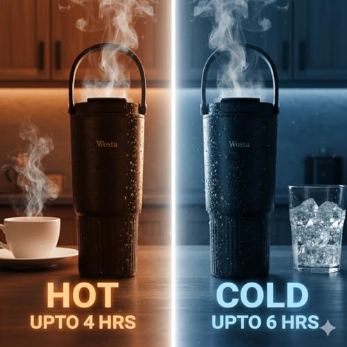 Wosta Tumbler with Straw Lid, 18/10 Stainless Steel Vacuum Tumblers, Leakproof Double Walled Iced Car Cup with Handle & Tea Infuser& Dishwasher Safe, for Hot & Cold Drinks, 800 Ml (Black) - Image 4