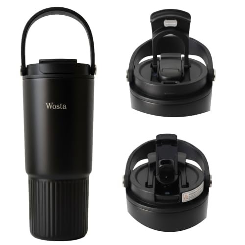 Wosta Tumbler with Straw Lid, 18/10 Stainless Steel Vacuum Tumblers, Leakproof Double Walled Iced Car Cup with Handle & Tea Infuser& Dishwasher Safe, for Hot & Cold Drinks, 800 Ml (Black) - Image 1