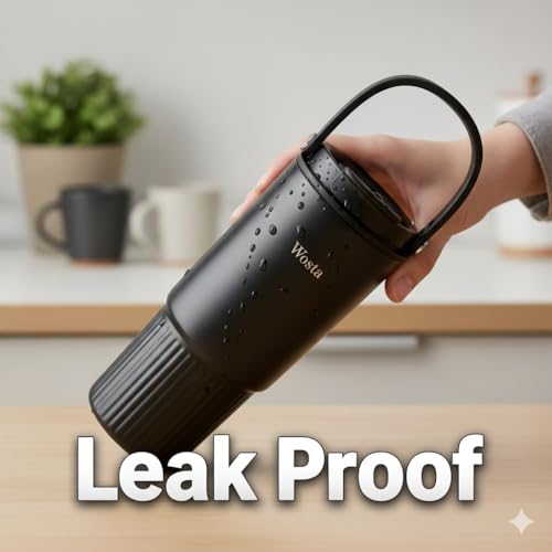Wosta Tumbler with Straw Lid, 18/10 Stainless Steel Vacuum Tumblers, Leakproof Double Walled Iced Car Cup with Handle & Tea Infuser& Dishwasher Safe, for Hot & Cold Drinks, 800 Ml (Black) - Image 3