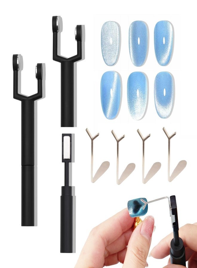 SILPECWEE 3 In 1 Cat Eye Magnet for Nails, 4pcs Y-shape Guide for Rapid Forming Heart, Cat Eye Gel Nail Polish Magnet, Magnetic Nail Polish Nail Magnets Tool for DIY Studio & Salon - Black - Image 1