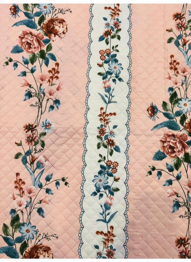 KitchDeco Kitch Deco 100 Glace Cotton Luxury 1 Reversible Double Bed Quilted Contrast Bedcover with Quilted 2 Pillow Covers Light Pink Flower  - Image 2