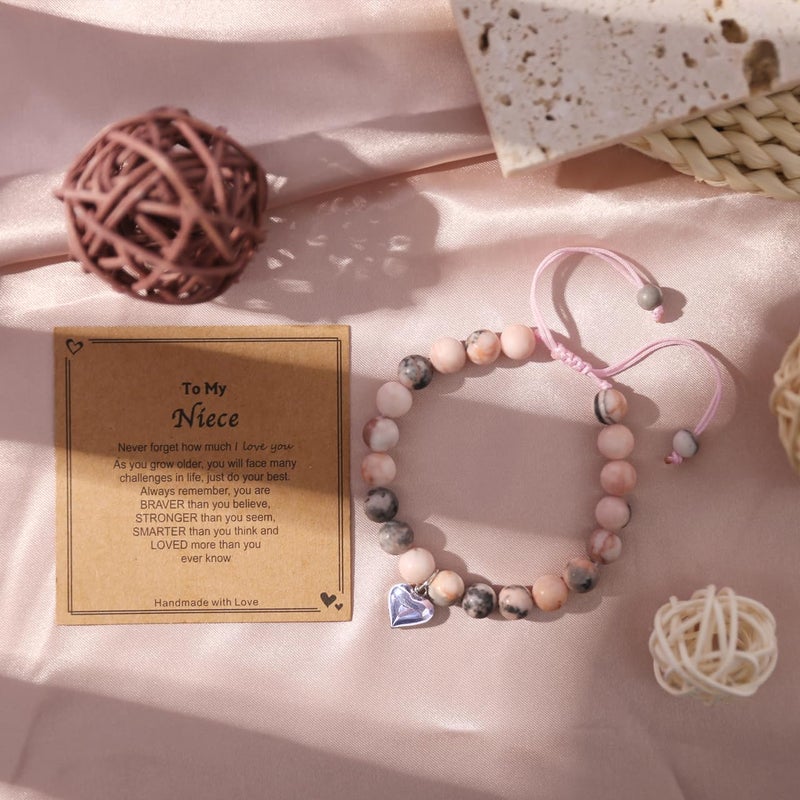 Chuchoter Perfect Teen Girls Gifts,To My Daughter/Granddaughter/Niece Bracelet,Sweet Heart Natural Stone beaded Bracelet,Birthday Christmas Valentines Graduation Gifts (nieceï¼ˆpinkï¼‰) - Image 4