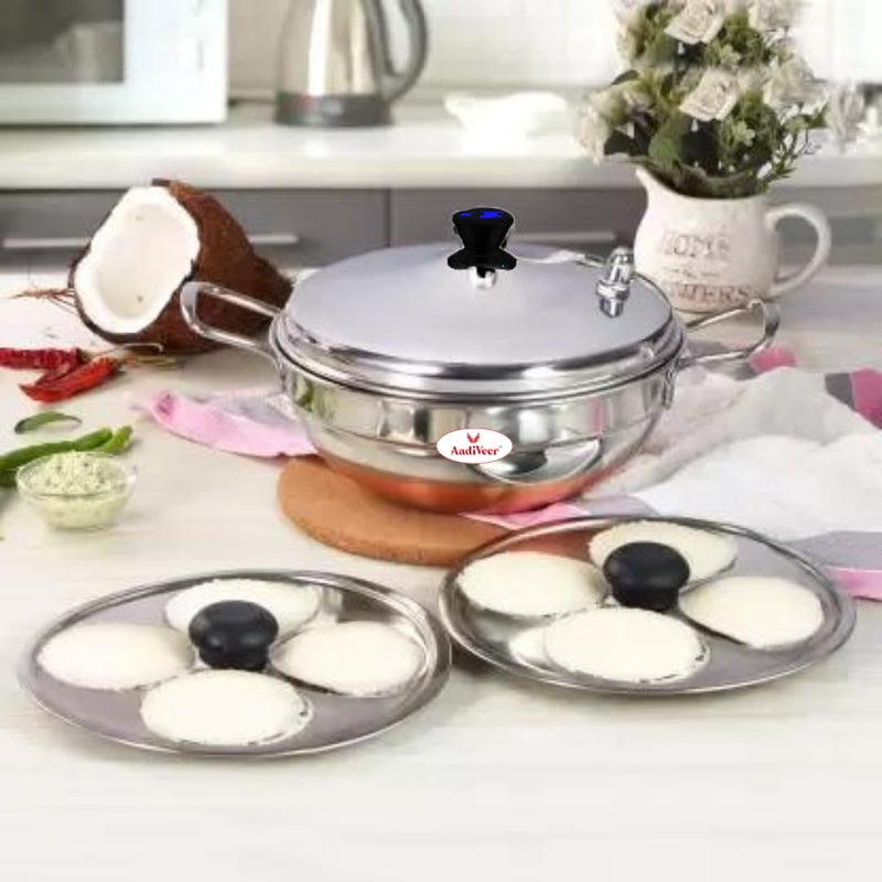 AadiVeer Stainless Steel idli Cooker | Idli Maker | Idli Pot Multi Kadai Idli Cooker Wth 2 Idli Plates, 8 idlies, High Polished - Image 5