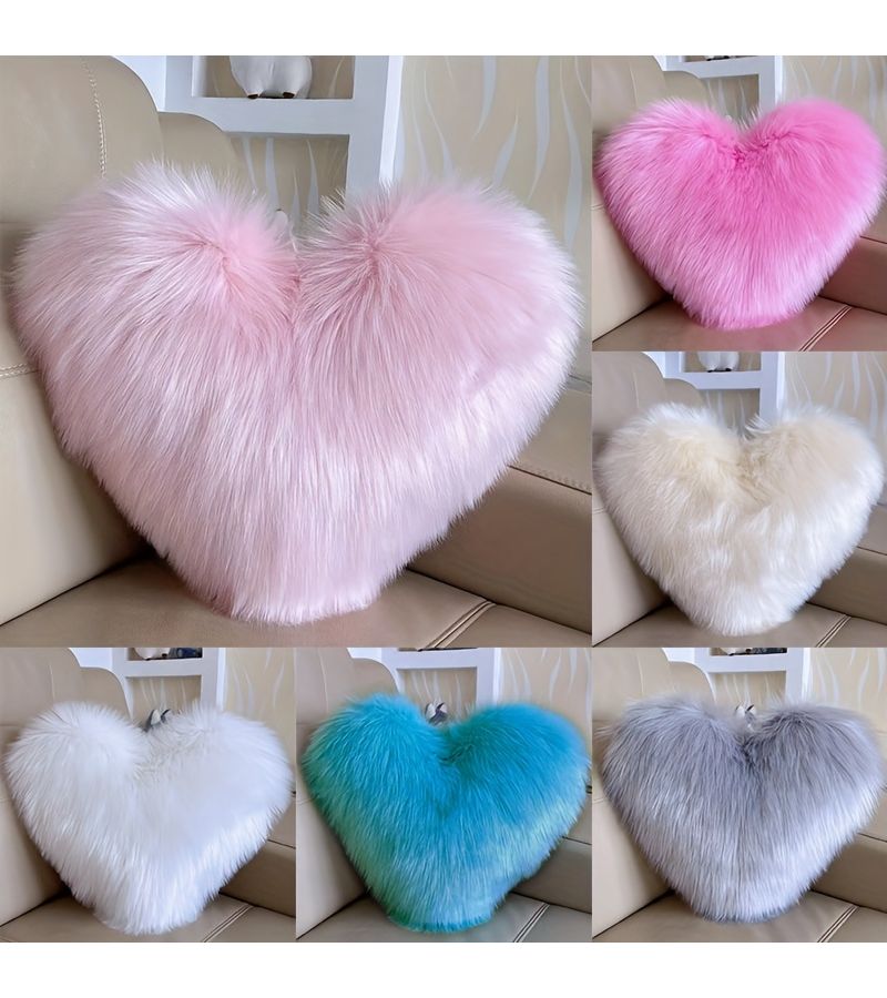 Pink Nordic Heart Shaped Plush Pillow Lamb Wool Style Sofa Decor - Image 1