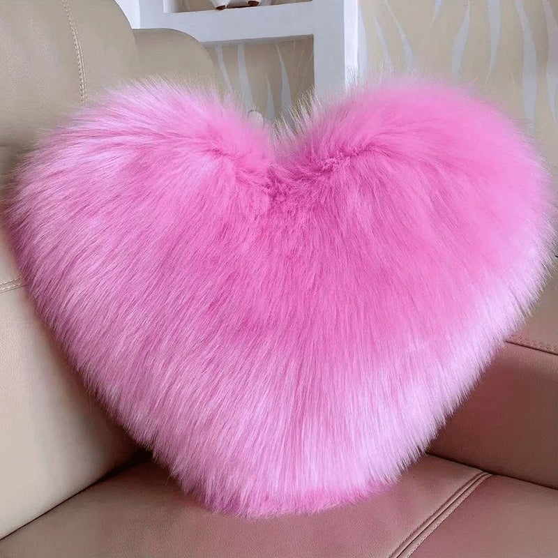 Pink Nordic Heart Shaped Plush Pillow Lamb Wool Style Sofa Decor - Image 5