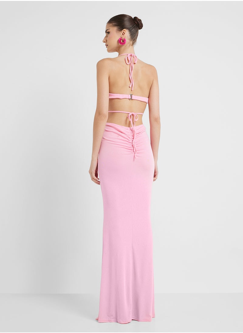 Ginger Strappy Ruffle Ruched Dress With Slit  - Image 2