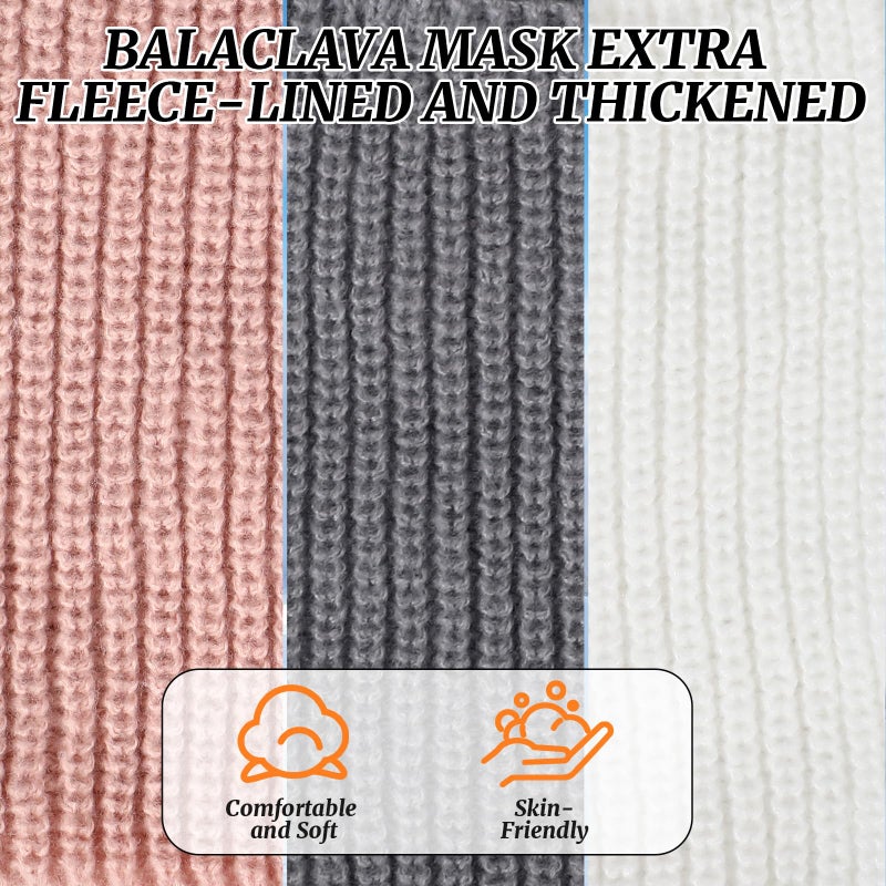 Chicingyou 6 Pcs 2 in 1 Balaclava Face Mask Beanie Hats Gloves Set Winter Balaclava Ski Mask with Touch Screen Gloves Cold Weather Windproof Knit Cap Set for Men Women(Light Gray, White, Pink) - Image 4