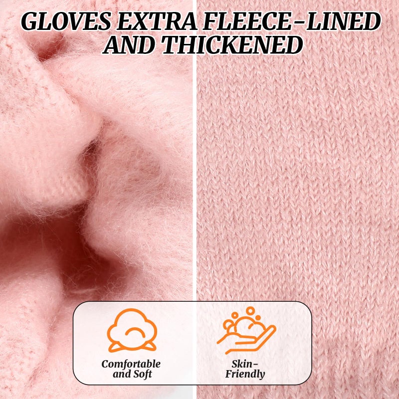 Chicingyou 6 Pcs 2 in 1 Balaclava Face Mask Beanie Hats Gloves Set Winter Balaclava Ski Mask with Touch Screen Gloves Cold Weather Windproof Knit Cap Set for Men Women(Light Gray, White, Pink) - Image 5