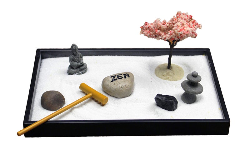 Natures Mark Mini Meditation Zen Garden Table Dcor Kit with Accessories 8Lx5W Rectangle C