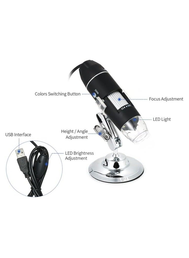 Microscope Kit Professional 1600X Digital USB Microscopio with OTG LED Light Magnifier with Stand Microscope Lens Adapters - Image 3