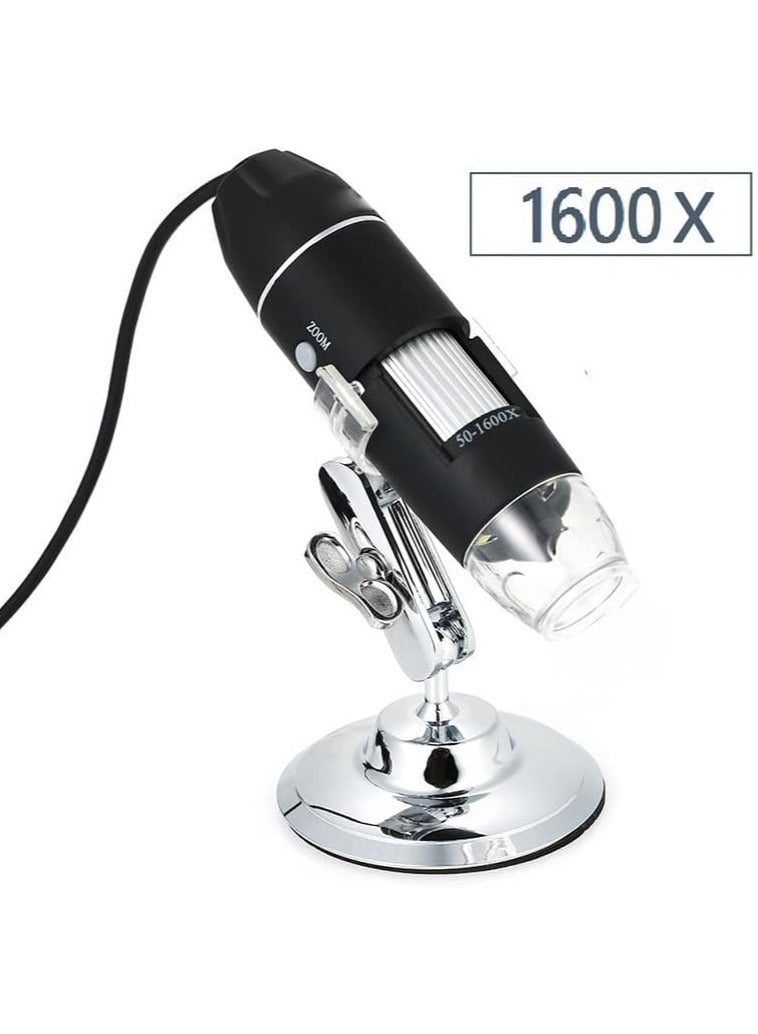 Microscope Kit Professional 1600X Digital USB Microscopio with OTG LED Light Magnifier with Stand Microscope Lens Adapters - Image 2