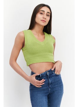 Don't Call Me Jennyfer Women V-Neck Knitted Sweater Vest, Green  - Image 1