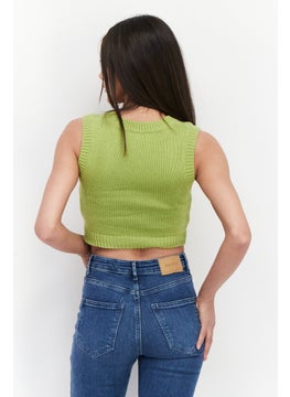 Don't Call Me Jennyfer Women V-Neck Knitted Sweater Vest, Green  - Image 2