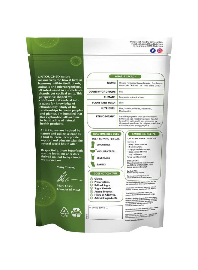 MRM Nutrition Organic Fermented Cacao Powder | Superfood | Antioxidant-rich | Gluten free + vegan | 43 servings - Image 2