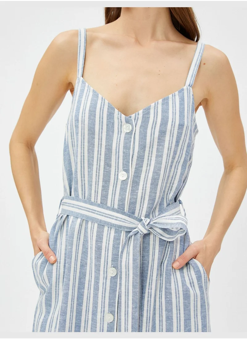 KOTON Belted Buttoned Midi Linen Dress