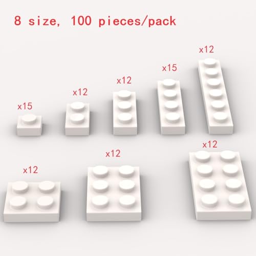 YUJHITP Classic Building Plate Assortment Pack 100Pcs White Bulk Plates with 8 Size Building Plate Base Plate Compatible with Lego Parts and Pieces Building Bricks for Most BrandsColorWhite - Image 5