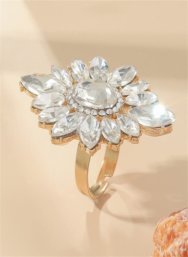 Dtja Exaggerated CZ Statement Wedding Ring for Women Vintage Rhinestone Crystal Cluster Adjustable Open Band Wrap Birthday Christmas Cocktail Party Ring Comfort Fit Jewelry - Image 4