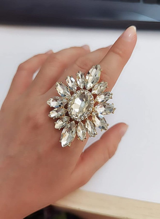 Dtja Exaggerated CZ Statement Wedding Ring for Women Vintage Rhinestone Crystal Cluster Adjustable Open Band Wrap Birthday Christmas Cocktail Party Ring Comfort Fit Jewelry - Image 3
