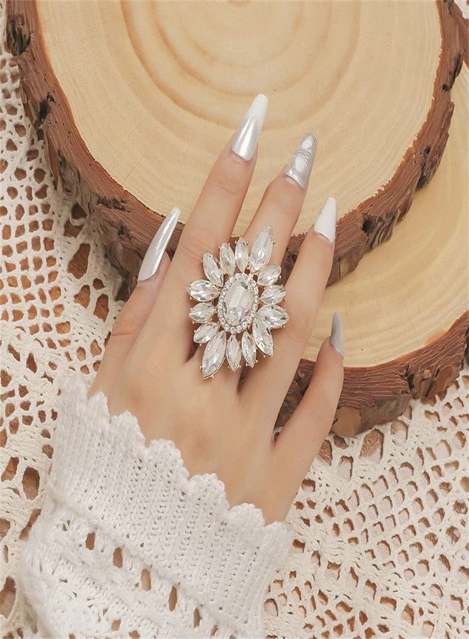 Dtja Exaggerated CZ Statement Wedding Ring for Women Vintage Rhinestone Crystal Cluster Adjustable Open Band Wrap Birthday Christmas Cocktail Party Ring Comfort Fit Jewelry - Image 2