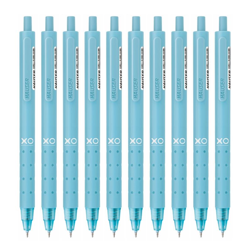 Hauser XO Click Retractable Gel Pen | Needle Spring Tip for Super Soft & Smooth Writing Experience | Grooved Grip for Comfortable Writing | Blue Ink, Pack Of 10 - Image 1