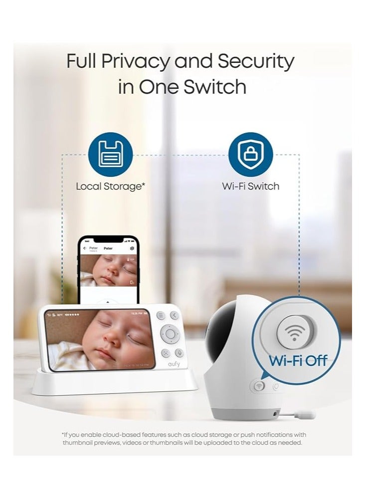 eufy Baby Monitor E21 with 4K Camera, Hybrid Wi-Fi and No Wi-Fi Connection, App and Monitor Control, Ultra-Clear Night View, Pan-Tilt, 8× Zoom, Portable Camera with Built-In Battery, ANR, Smart Alerts - Image 1