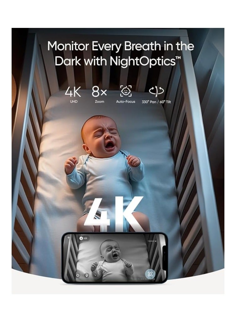 eufy Baby Monitor E21 with 4K Camera, Hybrid Wi-Fi and No Wi-Fi Connection, App and Monitor Control, Ultra-Clear Night View, Pan-Tilt, 8× Zoom, Portable Camera with Built-In Battery, ANR, Smart Alerts - Image 3
