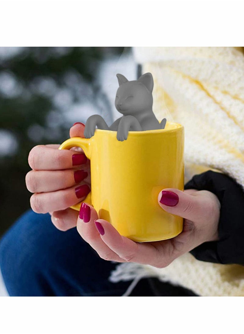 KASTWAVE - Cat Tea Infuser, Tea Infuser, Silicone Tea Strainer, Tea Filter,Tea Ball,   Cat Shape, Tea Filter, Reusable Cartoon Tea Strainer, 100% BPA (Grey and Black) Pack of 2 - Image 1